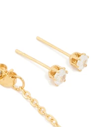 Waterproof Gold Plated Stainless Steel Cubic Zirconia Mixed Earrings 2-Pack