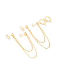 Waterproof Gold Plated Stainless Steel Marquise Earrings 3-Pack