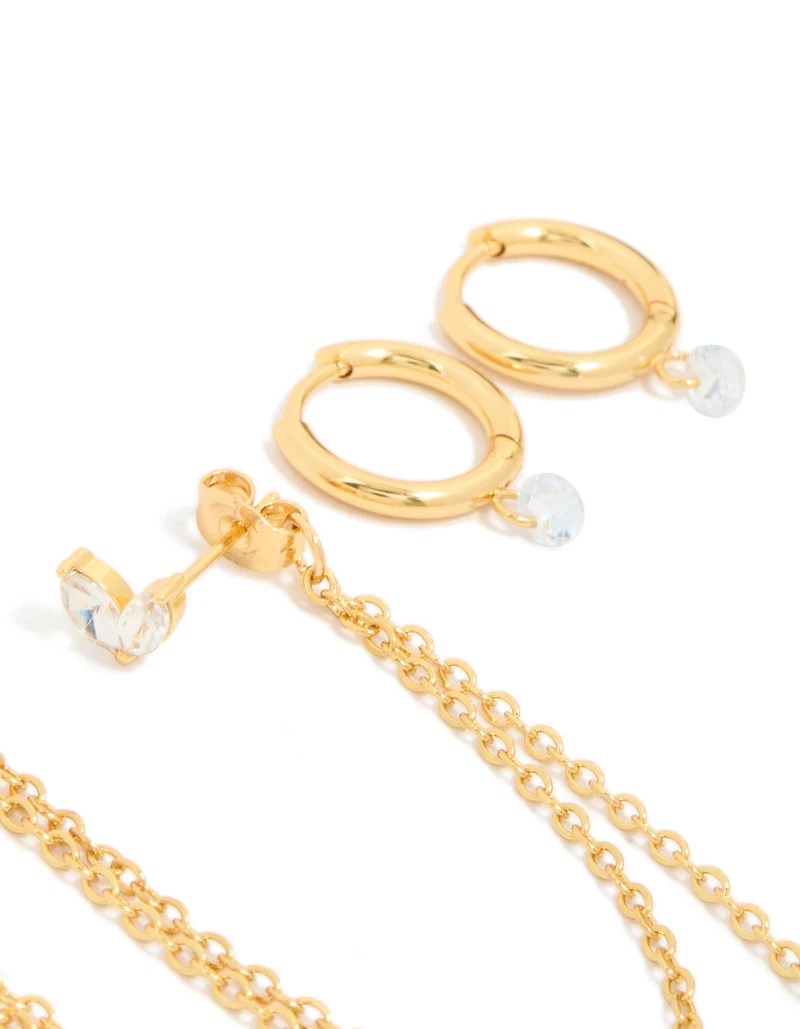 Boucles d’oreilles Marquise en acier inoxydable plaquées or étanches en paquet de 3
