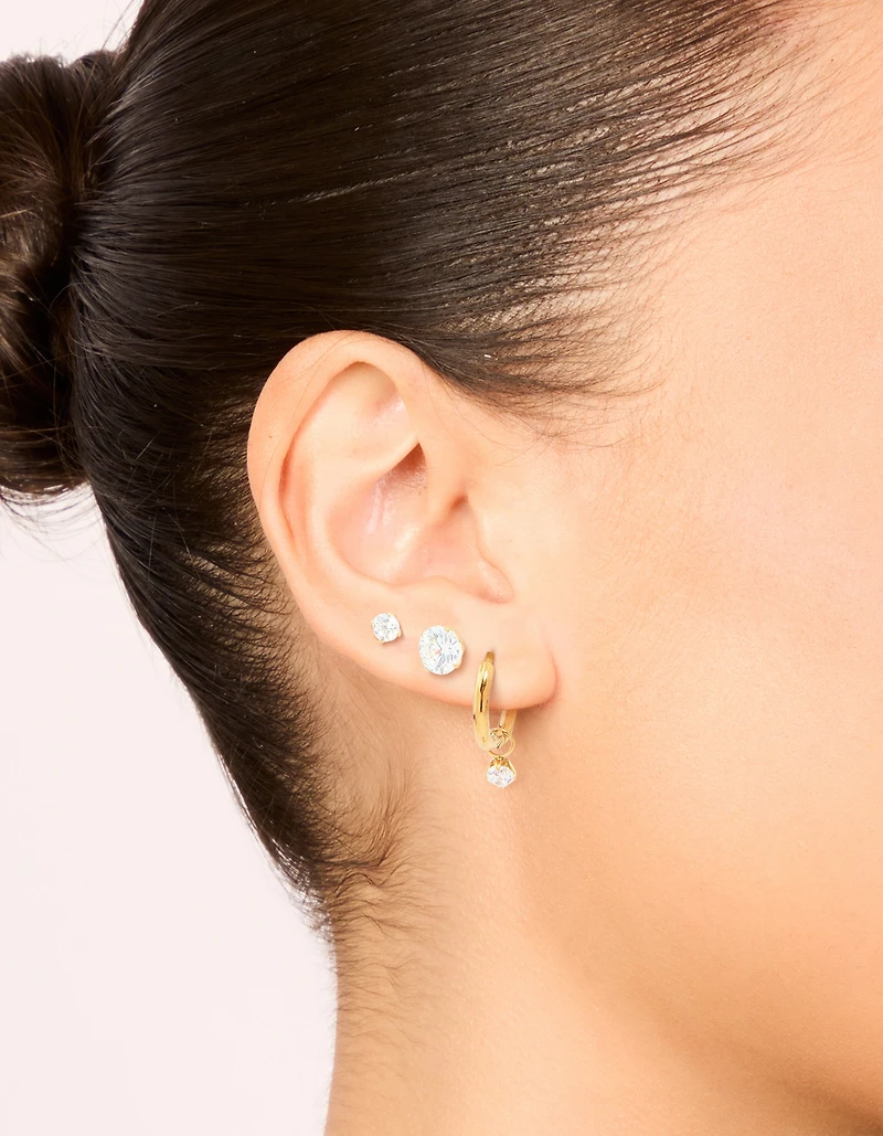 Boucles d’oreilles cubiques en zircone Huggie & Stud en acier inoxydable étanche, plaquées or et étanches, paquet de 3