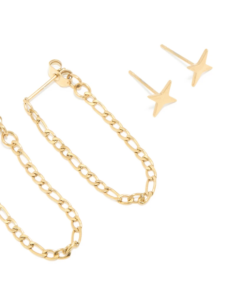 Boucles d’oreilles étoilées étoilées en acier inoxydable étoilé plaquées or étanches en paquet de 4