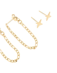 Boucles d’oreilles étoilées étoilées en acier inoxydable étoilé plaquées or étanches en paquet de 4