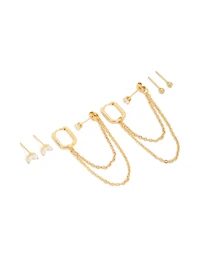 Boucles d’oreilles étanches en mélange cubique en zircone en acier inoxydable plaqué or en paquet de 3