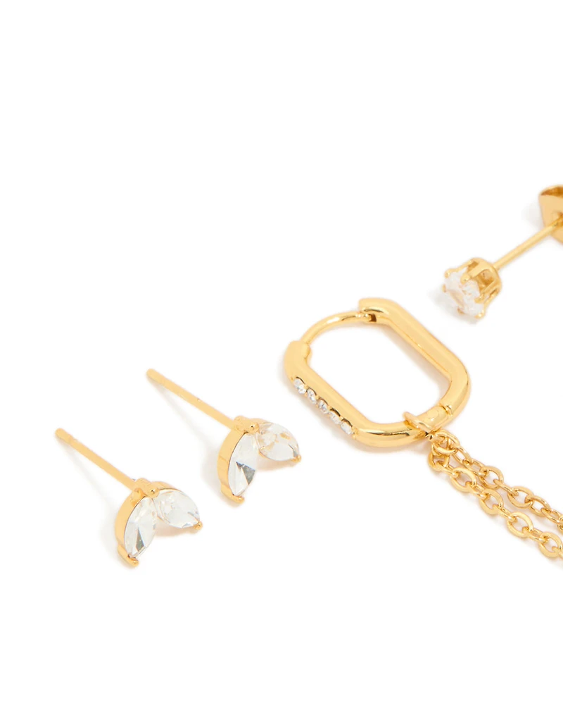 Boucles d’oreilles étanches en mélange cubique en zircone en acier inoxydable plaqué or en paquet de 3