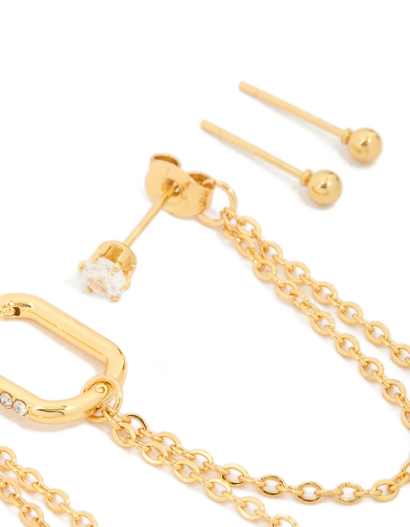 Boucles d’oreilles étanches en mélange cubique en zircone en acier inoxydable plaqué or en paquet de 3