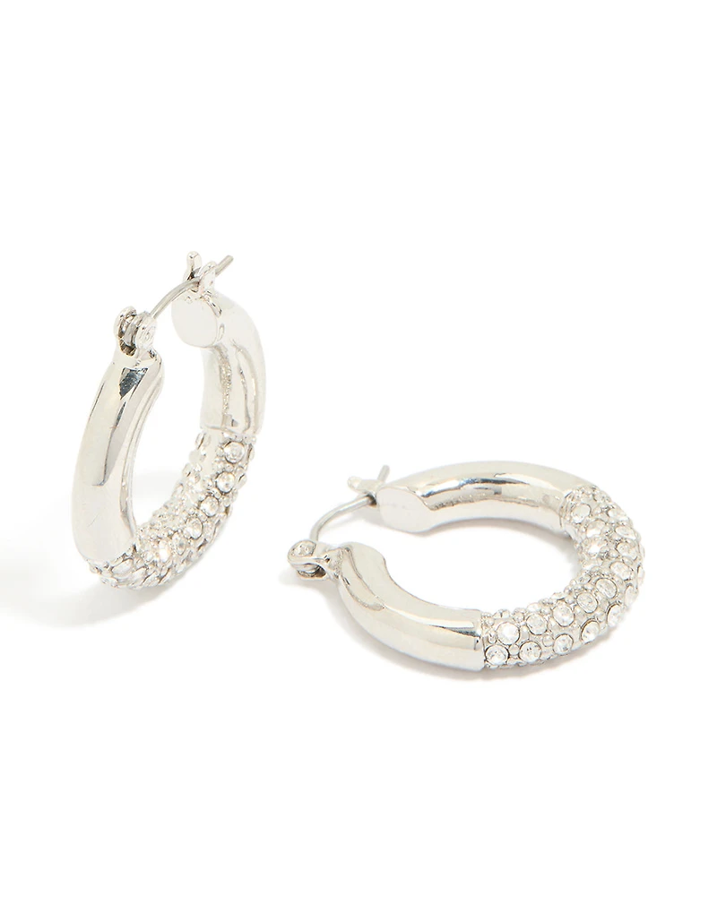 Silver Diamante Base Round Hoop Earrings