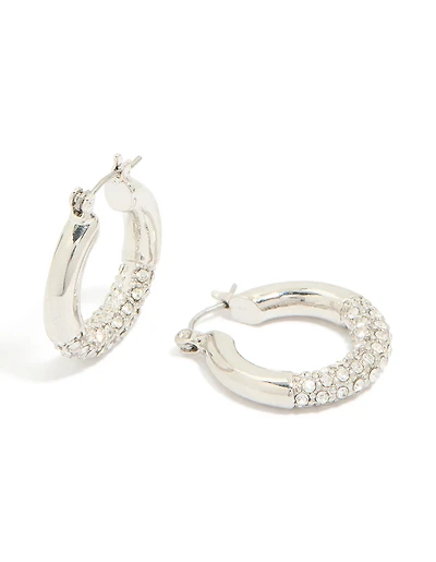 Silver Diamante Base Round Hoop Earrings