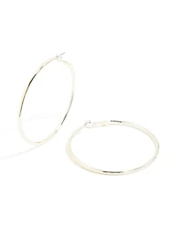 Silver Thin Round Hoop Earrings