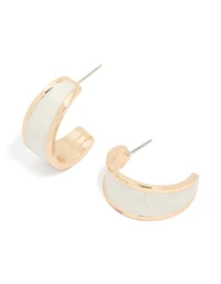 Boucles d’oreilles ouvertes en émail blanc doré