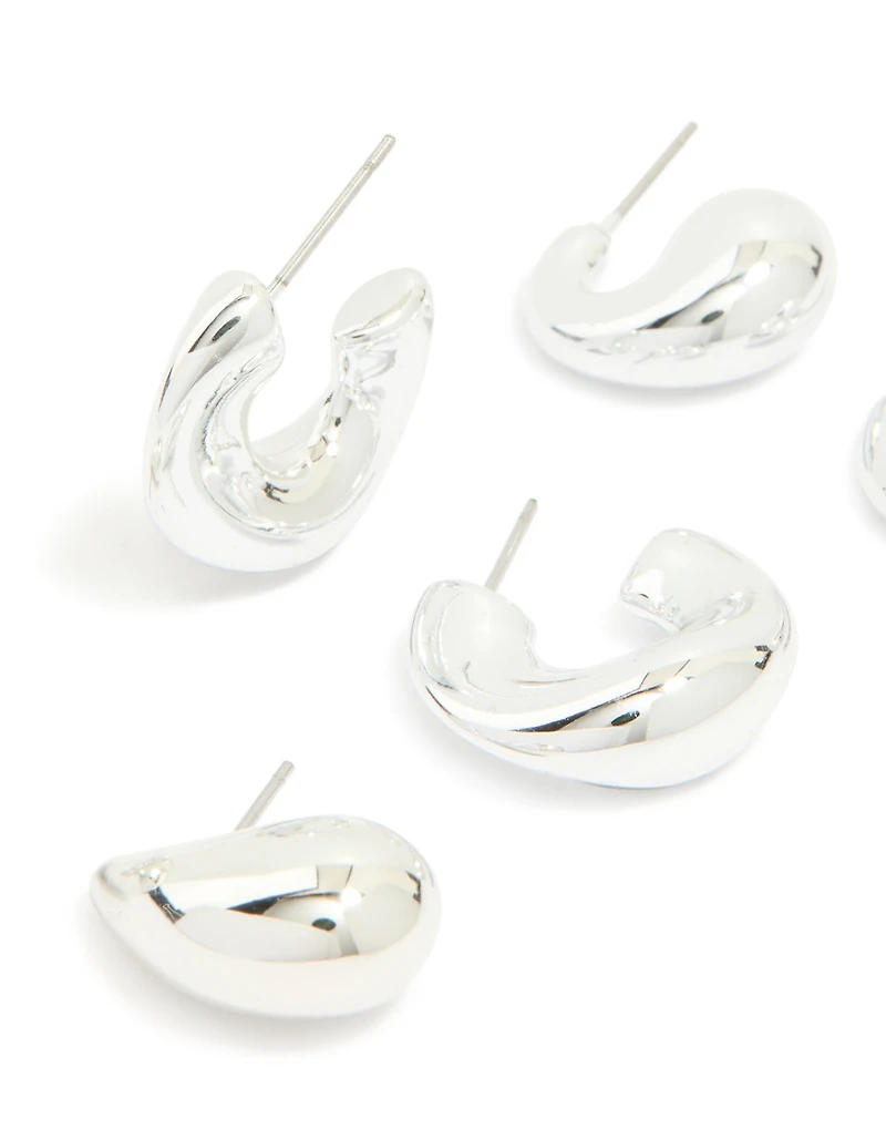 Silver Thick Bubble Stud Earrings 3-Pack