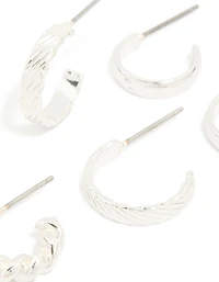 Silver Twisted & Textured Open Hoop Earrings 3-Pack