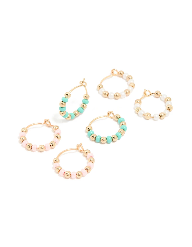 Gold Pastel Beaded Hoop Earrings 3-Pack