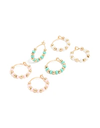 Gold Pastel Beaded Hoop Earrings 3-Pack