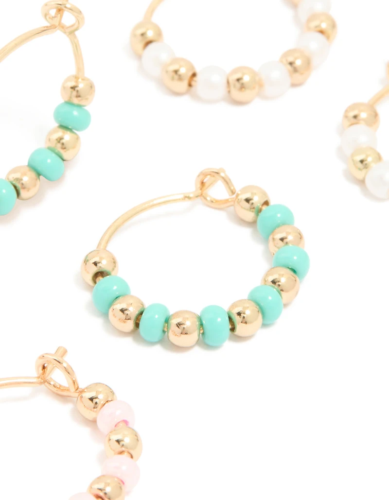 Gold Pastel Beaded Hoop Earrings 3-Pack