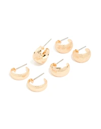 Gold Textured Mixed Hoop Earrings 3-Pack