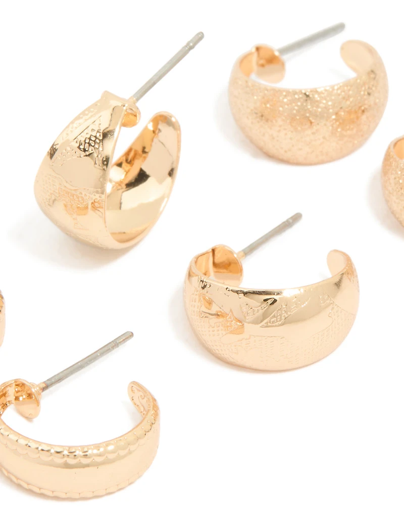 Gold Textured Mixed Hoop Earrings 3-Pack