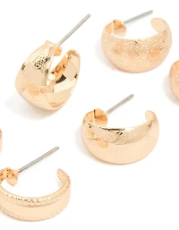 Gold Textured Mixed Hoop Earrings 3-Pack