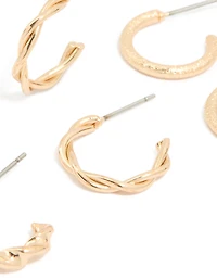 Gold Textured & Twisted Hoop Earrings 3-Pack