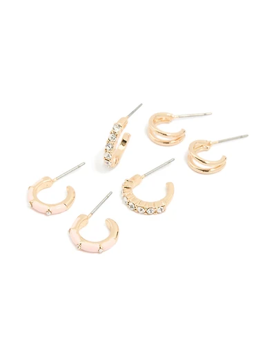 Gold Diamante & Double Hoop Earrings 3-Pack