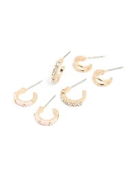 Gold Diamante & Double Hoop Earrings 3-Pack