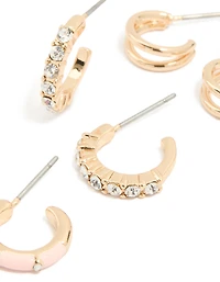 Gold Diamante & Double Hoop Earrings 3-Pack