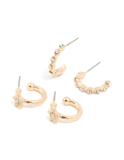Gold Diamante Star & Diamante Hoop Earrings 2-Pack