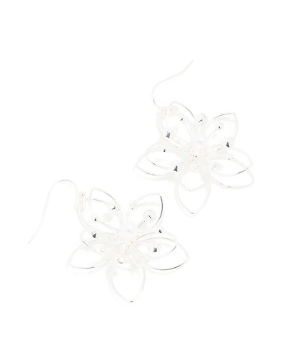 Silver 3D Wire Flower Drop Earrings