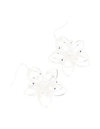 Silver 3D Wire Flower Drop Earrings