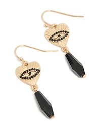 Gold Black Diamante Evil Eye Drop Earrings