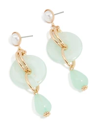 Gold Pearl Wrapped & Blue Beaded Drop Earrings