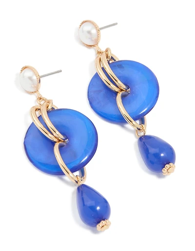 Boucles d’oreilles perlées dorées et perles bleu foncé