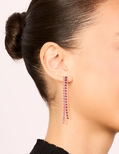 Boucles d’oreilles en chaîne à coupes dorées roses et rouges Diamante