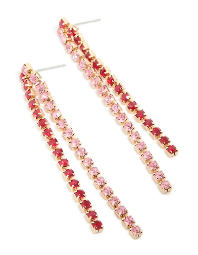 Boucles d’oreilles en chaîne à coupes dorées roses et rouges Diamante