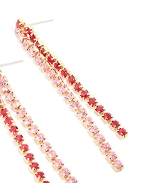 Boucles d’oreilles en chaîne à coupes dorées roses et rouges Diamante