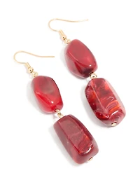 Boucles d’oreilles rectangulaires rectangulaires dorées de perles rouges