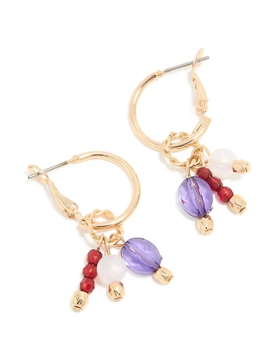 Boucles d’oreilles à cerceaux perlés dor, rouge, blanc, violet