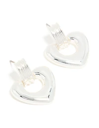 Silver Heart Doorknocker Stud Earrings