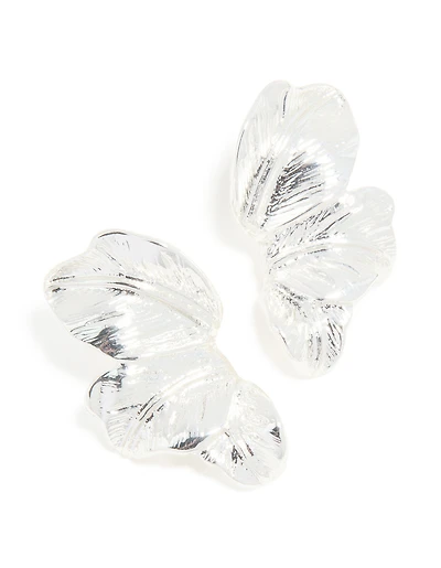 Silver 3D Petal Fan Stud Earrings