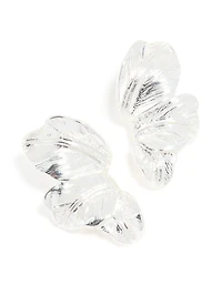 Silver 3D Petal Fan Stud Earrings