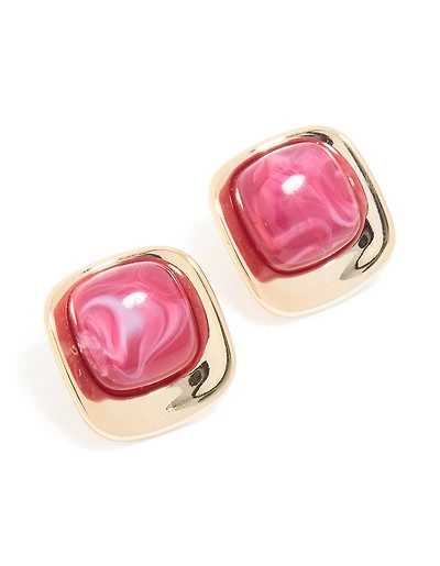 Gold Hot Pink Marble Centre Stud Earrings