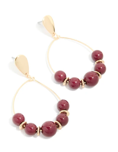 Boucles d’oreilles perlées dorées rouge foncé