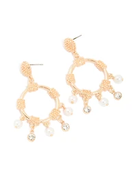 Gold Diamante Rondell Hoop Charm Earrings