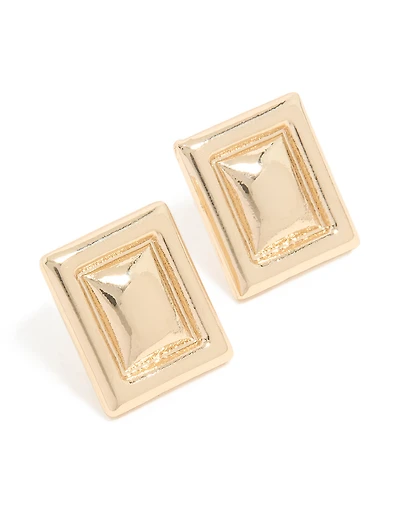 Gold Border Square Stud Earrings