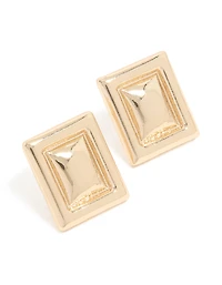 Gold Border Square Stud Earrings