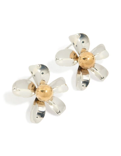 Mixed Metal 3D Flower Stud Earrings