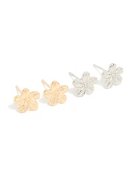 Mixed Metal Frangipani Flower Stud Earrings 2-Pack