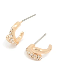 Gold Diamante Wrap Plain Open Huggie Earrings
