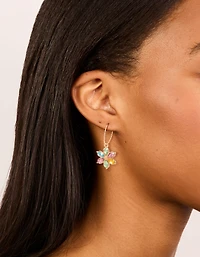 Gold Multicoloured Diamante Flower Huggie Earrings