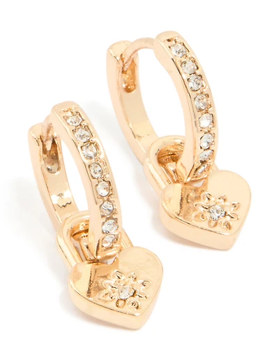 Boucles d’oreilles Huggie Gold Diamante Heart Drop