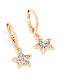 Gold Diamante Star Huggie Earrings